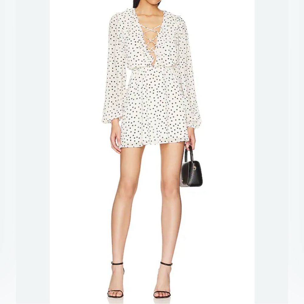 MAJORELLE cream and Black Polka Dot Mini Dress 0205